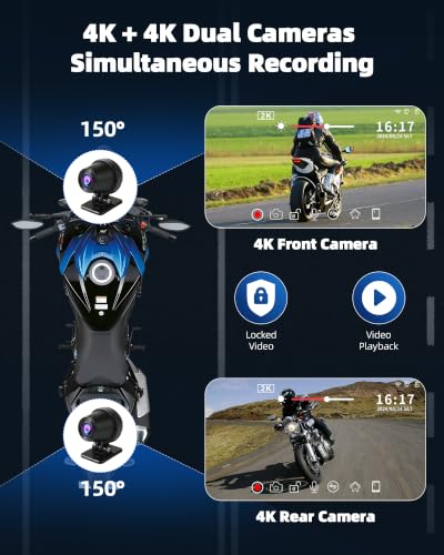 Image of 7 inch Motorcycle Carplay w Dual 4K Dash Camera Wireless Apple Carplay | Android Auto GPS Navigation for Motorcycles Voice Control WiFi Video Dual Bluetooth IP67 Waterproof Wired Control