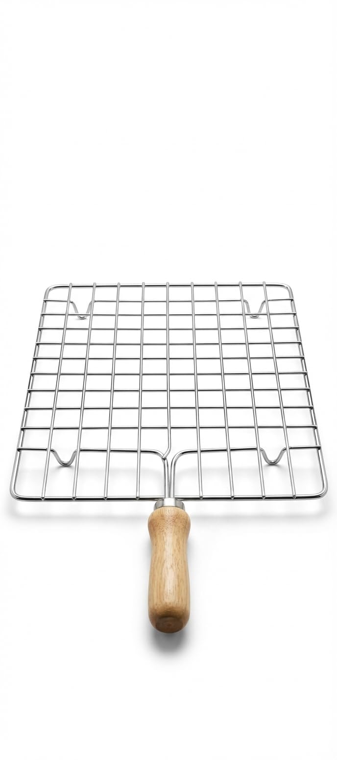 Wire Grill Toaster for Gas Stove | Roti, Bread & Sandwich Roasting Grill | Strong Steel Body with Wooden Handle | Manual Sandwich Toaster for Indian Kitchen