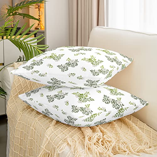 Leaf Print Throw Pillow Covers 18"x18" Set of 2 Soft Botanical Leaf Pattern Pillow Cases Cushion Covers For Living Room Bedroom Natural Theme Green Decorative Throw Pillowcases for Sofa Chair - Image 3