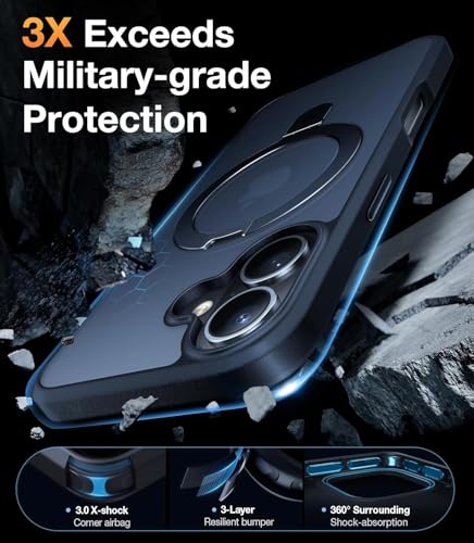 Image of iPhone 16 Magsafe Stand Case | Matte Design & 360 Protection | Military-Grade Apple iPhone 16 Cover | Ultra Premium - Blue