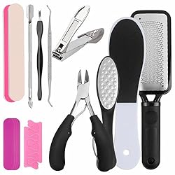 【16 Mani Pedi Care Solution Tools set】16 Pcs manicure and pedicure set contains, 3pcs double sided foot scraper, 1piece cuticle pusher, 1piece ingrown toenail lifter, 1piece cuticle trimming, 2pcs toes holder, 5pcs mini nail files, 1piece nail clippe...
