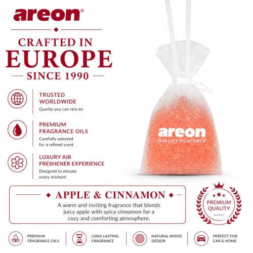 Image of AREON Pearls Apple & Cinnamon Hanging Air Freshener, Quality Perfume Pack 3 | Long Lasting Fragrance - Premium Quality Perfume - Eliminates Unpleasant Odors - Ideal for Car - Home - Office - Wardrobe