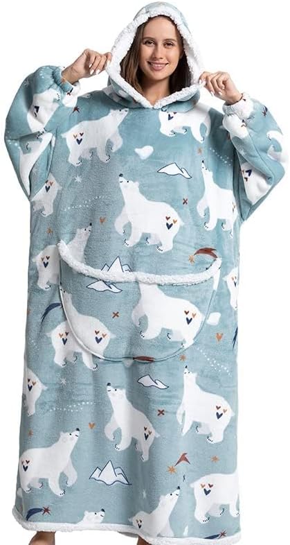 Queenshin Wearable Blanket Hoodie, Oversized Flannel Comfy Sweatshirt for Adults,Warm Cozy Hooded Body Blanket - Image 2