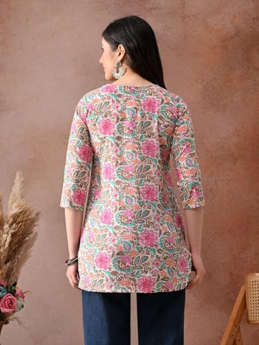 Image of Amazon Brand - Tavasya Women Pure Cotton Katha Plain Short Regular Fit Kurti |Short Top| Solid Casual Tunic
