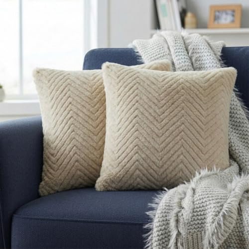 Image of Wakefit Designer Cushion Cover | 16x16 inch | Plush Fur Feel | Velvet Fabric | Machine Washable | Pack of 2 | Fur Beige