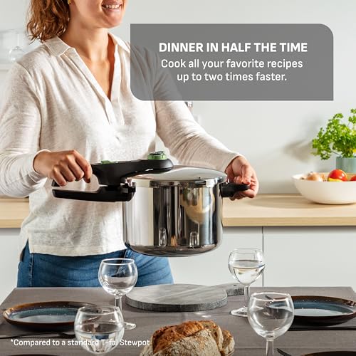 Image of T-Fal Secure Stainless Steel Pressure Cooker, 6.3 Quart, Steam Basket, Induction, Secure Locking System, Easy and Safe Opening, Compatible with All Cooktops, Dishwasher Safe, Silver