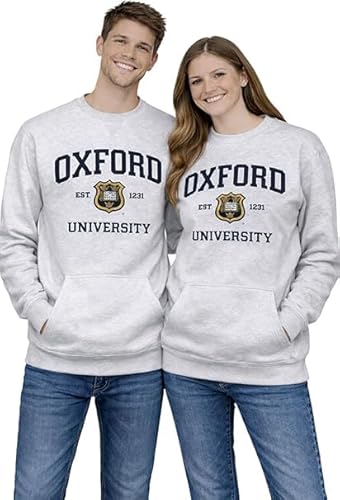 MyOxford Oxford University OU201 Unisex Licensed Sweatshirt Grey – Premium Fleece Crew Neck Jumper with Applique Embroidery, 70% Cotton, XS–XL (M)