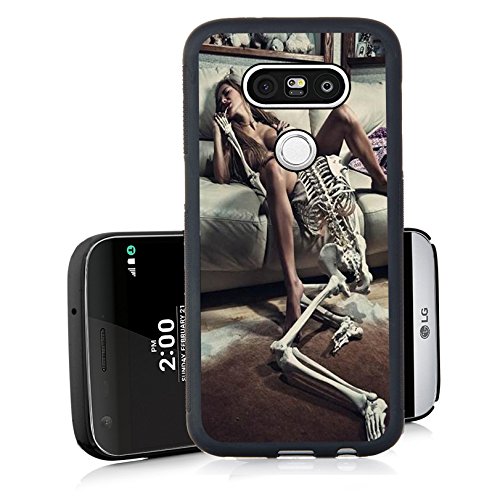 LG G5 Case, LG G5 Black Cover TPU Rubber Gel - Sexy Girl and Skeleton