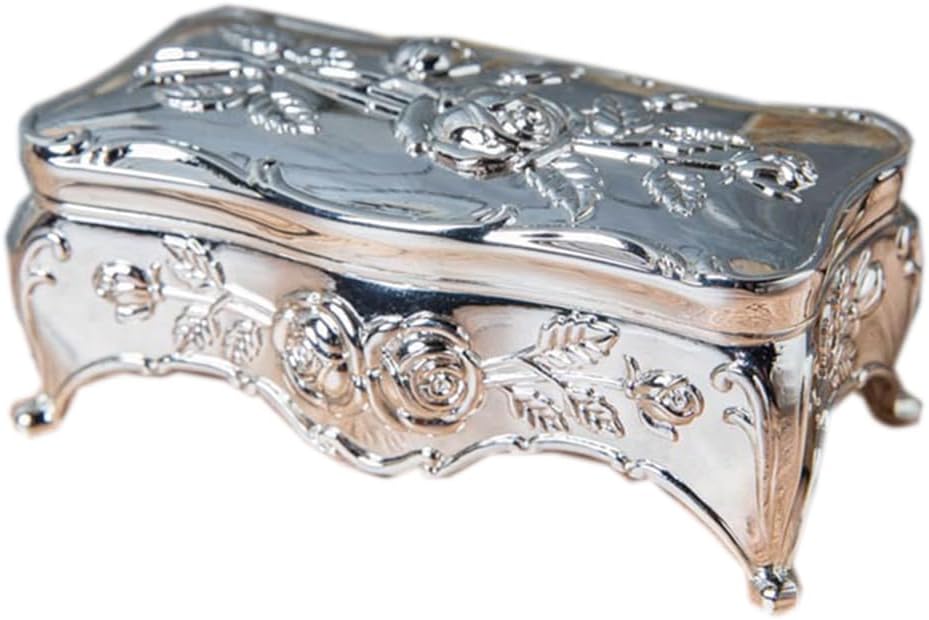 Vintage Metal Jewelry Box Rectangle Trinket Box Organizer Decorative Chest Ring Box Keepsake Gift Trinket Storage Box (Bronze color)