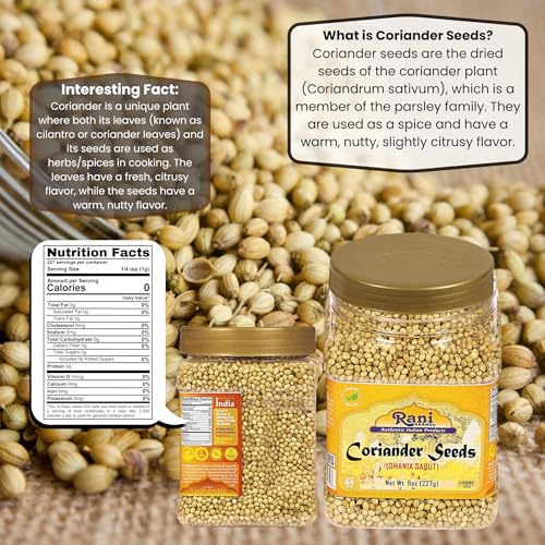 Rani Coriander (Dhania) Seeds Whole, Indian Spice 8oz (227g) PET Jar ~ All Natural | Gluten Friendly | NON-GMO | Kosher | Vegan | Indian Origin