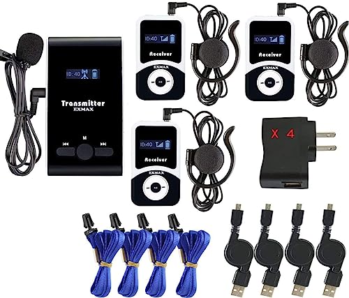 EXMAX ATG-100T Sistema Guía Tour Inalámbrico 195MHz con 1 Transmisor y 3 Receptores, Micrófono Lavalier para Traducción Simultánea en Iglesias miniatura 1