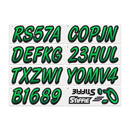 Image of STIFFIE Whipline Green /Black 3 inch Boat & PWC Registration Decals • Numbers Letters Stickers