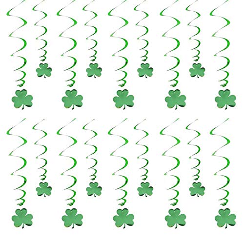St Patricks Day Shamrock Hanging Swirls Ceiling Decorations 18pcs Glitter Green Spring Lucky Clover Foil Ornaments Garland for Tree Irish Holiday Wall Window Garden Wedding Party Home Decor