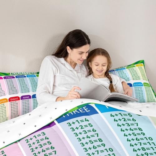 Image of Feelyou Kids Educational Comforter Set King Size, Addition Duvet Insert Math Learning Bedding Set Boys Girls Kindergarten Teens Bedroom Decor Microfiber Bed Set