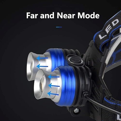 Miniatura 6 de KouRy Faro delantero. Lámpara de cabeza LED recargable. Faro IPX45 con zoom, ultra brillante de 1080 lúmenes, linterna de cabeza para adultos,