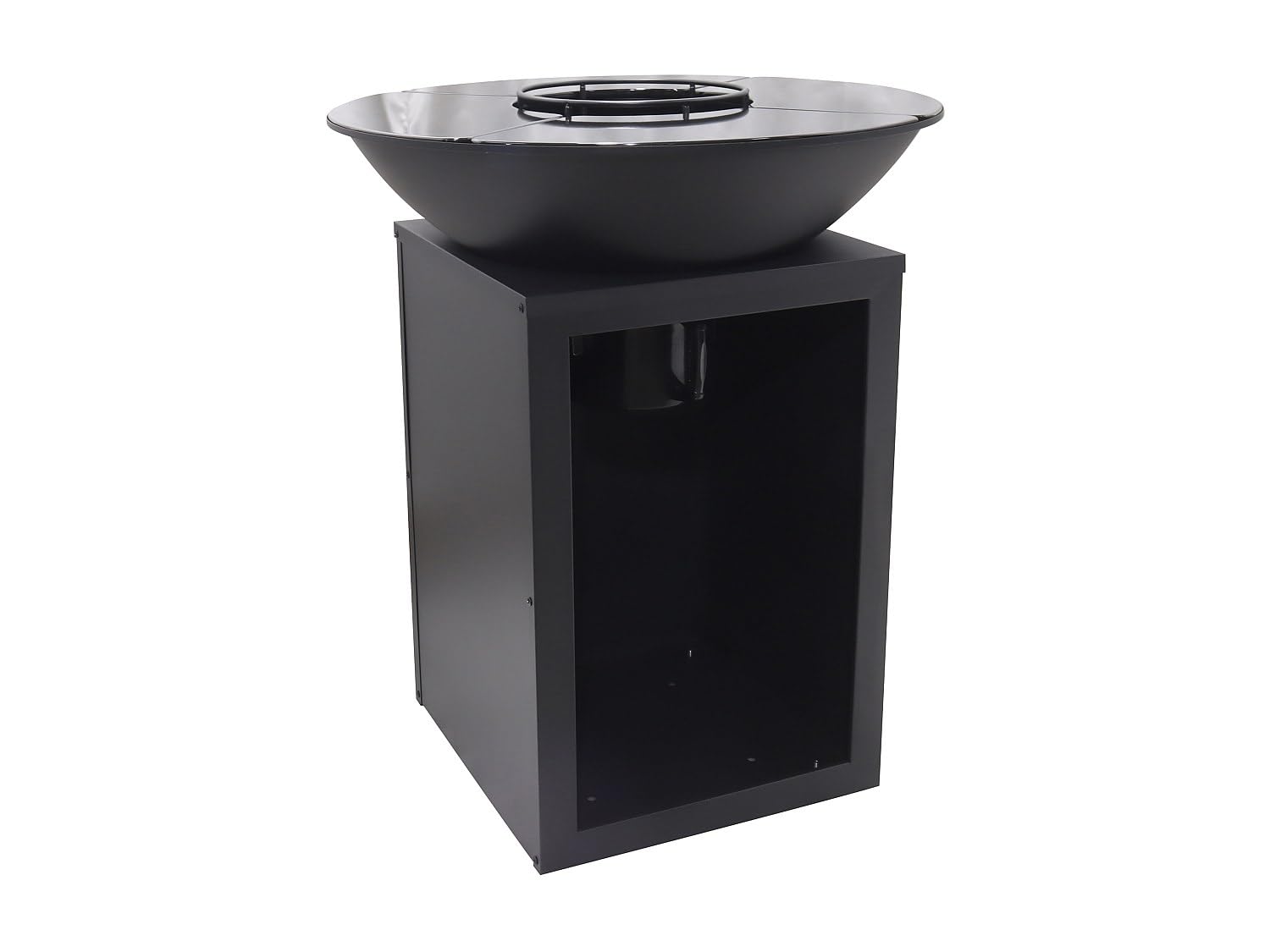 Vente-unique - Barbecue plancha brasero à charbon et bois avec rangement L80 x l80 x H95 cm noir - IGNOS