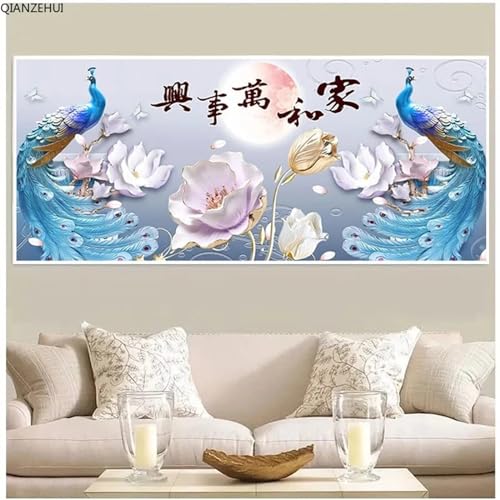 Bricolage diamond painting adulte point de croix avec grand kit complet mosaïque paon 5D