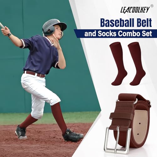 Image of LEACOOLKEY Baseball Belt and Socks Combo Set Adjustable Softball Socks and Elastic Belt for Youth and Adult
