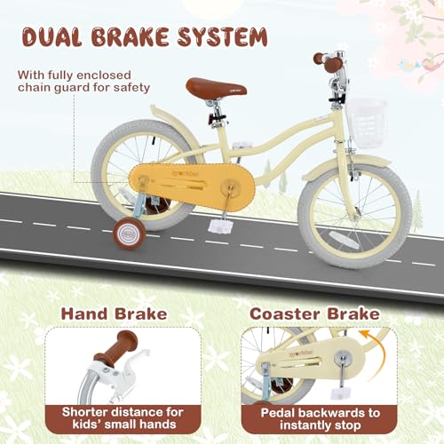 Image of BABY JOY Kids Bike, 12 14 16 18 20 Inch Boys Girls Bike w /Removable Basket | Kids Bicycle with Adjustable Seat & Handlebar, Handbrake & Coaster Brake, Training Wheels or Kickstand (Multi-Color Choices)