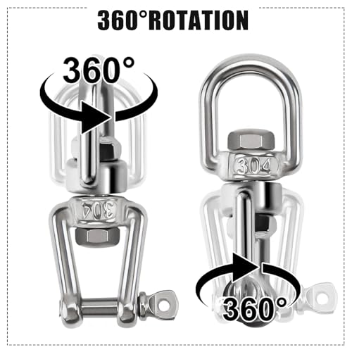 Mumjooyi Edelstahl Drehwirbel 4 Stück Drehring mit Doppeltem Ende und Schwenkauge Edelstahl 304 360°Swivel Haken M4 für Boxsack Hängesessel Schaukeln Baumschaukeln