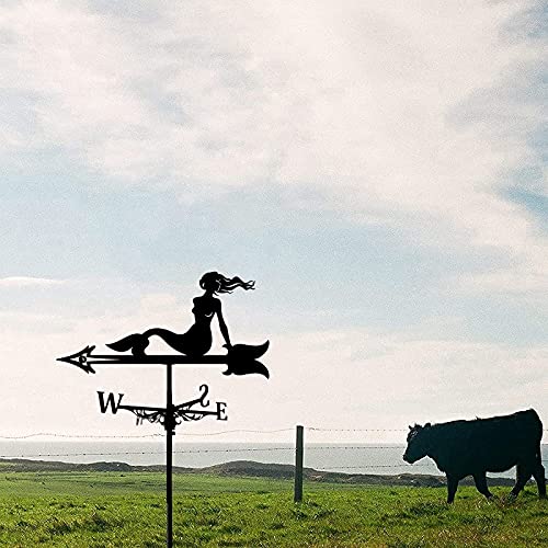 Uybag Weather Vane Metal Weathervane Figurine, Practical Wind Direction Indicator, Measuring Tools Farm Scene Home Outdoor Garden Crafts Ornament,Mermaid #TOP2