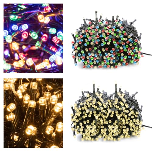 Daniel James 50 LED Christmas Tree Fairy Lights – 50 Warm White String Lights with 8 Light Modes & Auto Timer - IP44 Mains Powered Waterproof Rope Lights for Indoor & Outdoor - Warm White, 4.45m