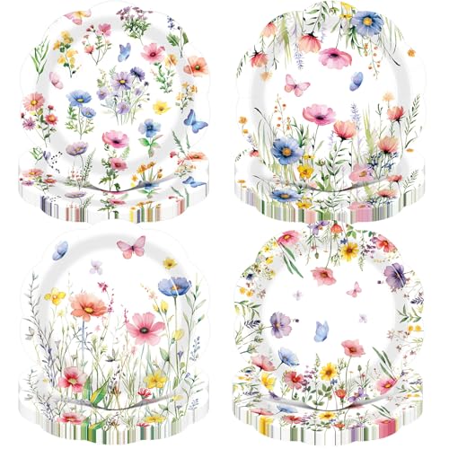 Pickmesh 60 Pcs Spring Wildflower Paper Plates 9 Inches Watercolor Flower Floral Disposable Dinner Dessert Plates for Spring Summer Wedding Bridal Baby Shower Birthday Tea Party Decoration Supplies