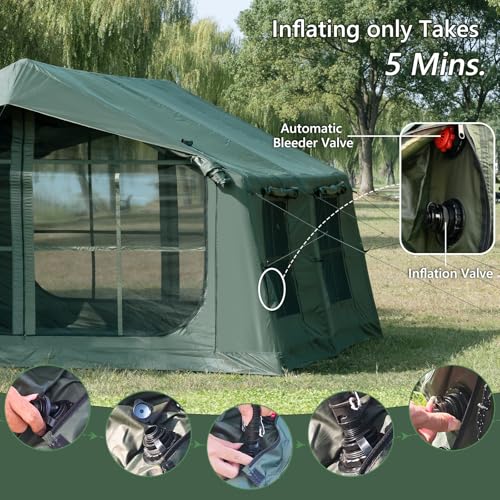 Inflatable Family Camping Tent with Hand Pump - Accommodates 8-12 People, Waterproof 4 Season Tent with Stove Jack, Easy Setup for Outdoor Adventures - Image 3