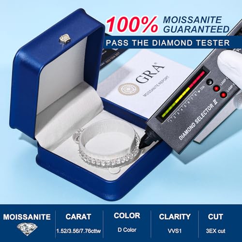 Moissanite Tennis Bracelet 1.52ct-7.76ct Adjustable Bracelet for Women 18K White Gold Plated S925 Sterling Silver Tennis Bracelet D Color VVS1 Round Cut 2/3/4mm Moissanite Bracelet Gifts for Wife/Mom3