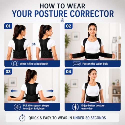 Image of PulGos Posture Corrector Belt for Men & Women | Adjustable Upper Back Brace for Shoulder & Clavicle Support | Back Straightener for Posture Correction & Back Pain Relief | Lightweight & Breathable