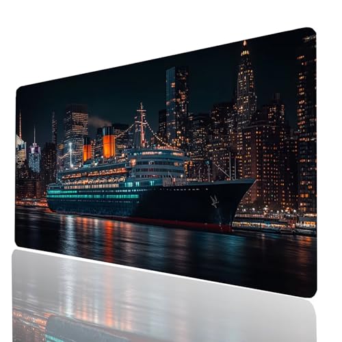 Tapis de Souris xxl 120x60x0.3CM bateau de croisière Desk Mat VilleTapis de Bureau Gaming Bords Cousus Design Durable et Imperméable avec Base en Caoutchouc Antidérapante pour Cadeau Model-10688