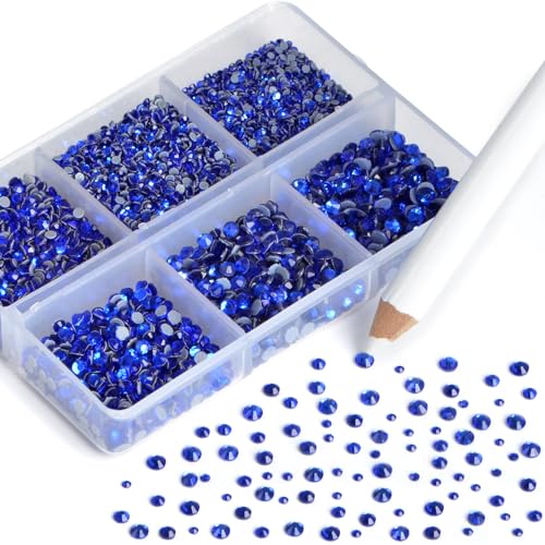 NCB Hotfix Iron on 8000pcs Crystal Rhinestones Round Gem for Crafts Decoration DIY Jewelry Making with a Picking Pen (Sapphire, 6Sizes SS3-SS12)