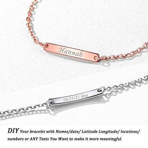 Chicsilver CH13891B-6-CS001-UC Personalized Engravable Bar Bracelet 925 Sterling Silver Custom Name Bar Id Bracelet 6'' Customized Birthday Gift thumb #2