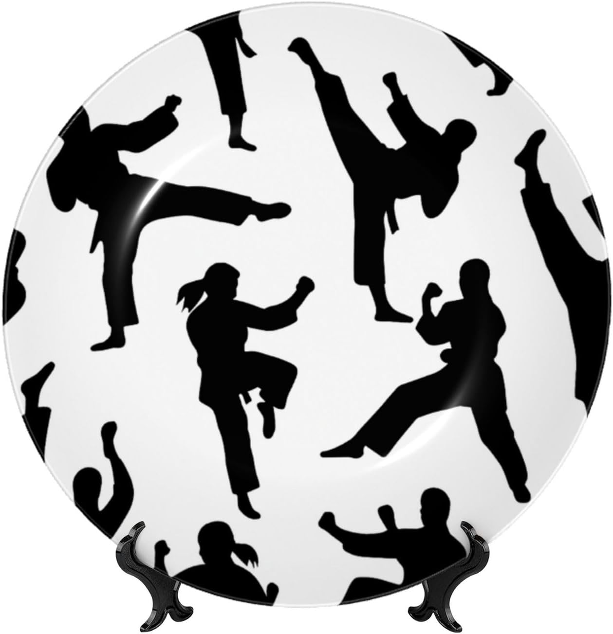 Kung Fu Silhouette 10 Inch Decorative Plate With Stand, Elegant Display Wall Plate For Home Decor