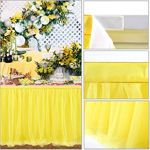 Suppromo Yellow Table Skirts for Rectangle Tables or Round Tables 6ft Ruffle Tulle Tutu Tablecloth for Sunflower Birthday Party Girls Lemonade Baby Shower Wedding Cake Dessert Table Decorations - Thumbnail 6