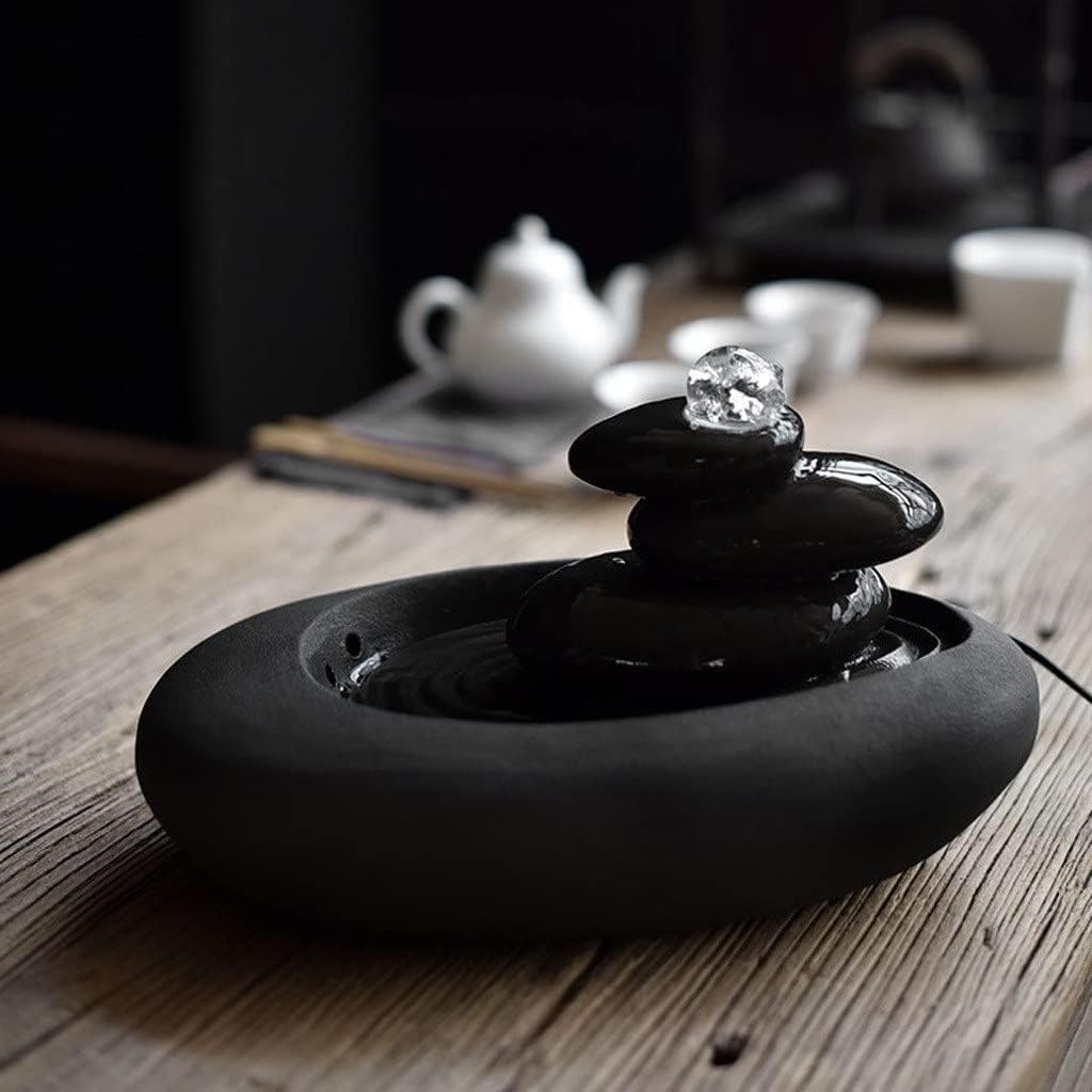 Waterfall Fountain Relaxing Indoor Desktop Fountain Zen Culture Dry Stone Mountain Spring Water Household Ceramic Decorative Crafts Decorative Tabletop Fountain