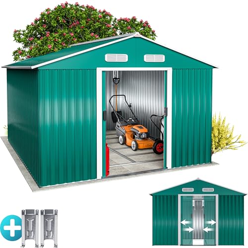 GARDEBRUKŽ Abri de Jardin métal XXXL 8m˛ Fondation 315x260x180cm Porte coulissante Vert cabane de Jardin cabanon Rangement Outils 15mł