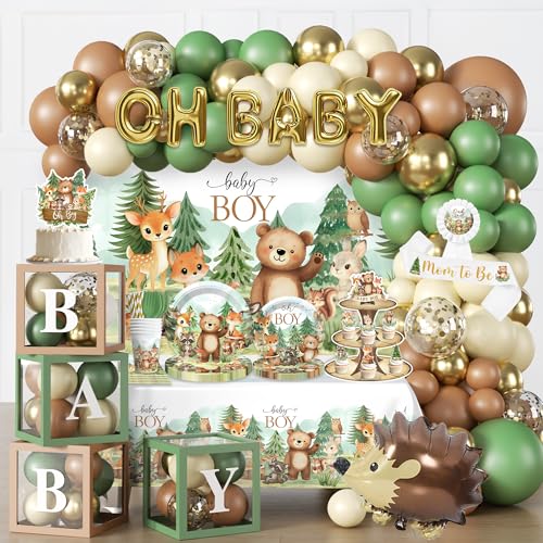 254Pcs Woodland Baby Shower Decorations, All-in-one Baby Boy Wood...