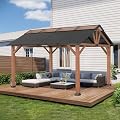 Macrout 11'x13' Hardtop Gazebo with Gabel Roof Canopy and Aluminium Frame, Outdoor Grill Gazebo Pergola for Patio, Backyard and Party, 4944 (Gable Roof + Brown Frame, 11'x13')