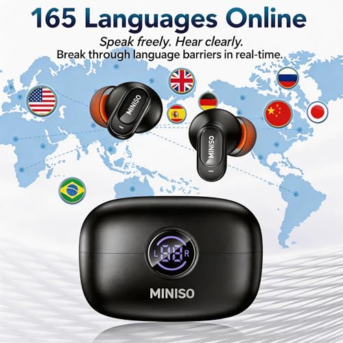 Image of MINISO MS105 AI Translation Earbuds Real Time, 165 Language Translator Earbuds, Audifonos Traductores Ingles Espanol, Bluetooth 6.0 Translator Headphones for Business Travel Language Learning, Green