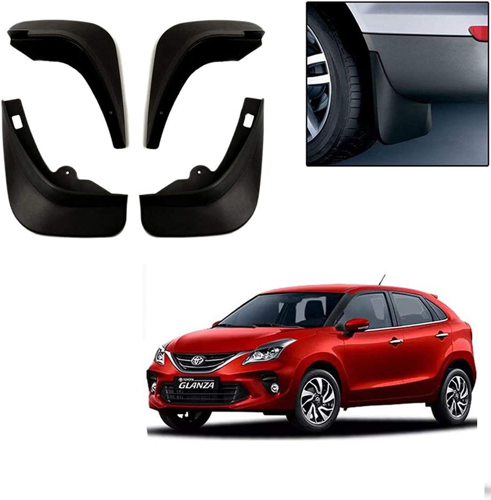 Auto Pearl Car Heavy Duty Cup Type Mud Flaps Splash Guards || O.E Type Custom Front and Rear Mud Flap Guard Set for -Glanza (Set of 4pcs) - Black