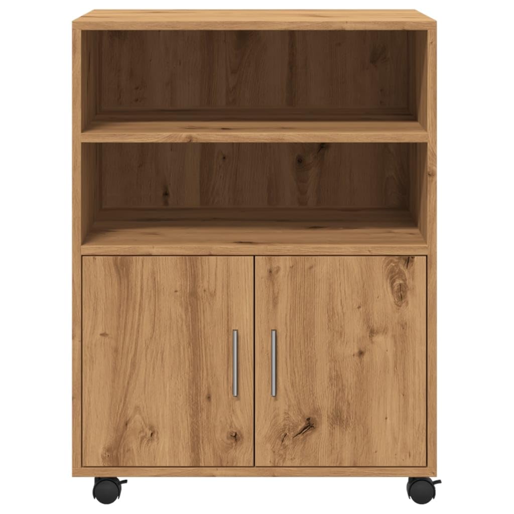 Brokky Armadietto con Ruote Rovere Artigianale 60x48x81 cm Truciolato-Carrello Porta Stampante,Mobiletto con Ruote,Supporto per Stampante in Legno,Classificatore per Documenti per Studio,Ufficio