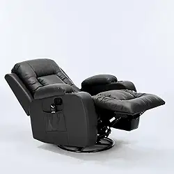 Cadeira com Massagem Poltrona do Papai Giratória Reclinável Manual Austin Aquecimento PU Preta G94 - Gran Belo