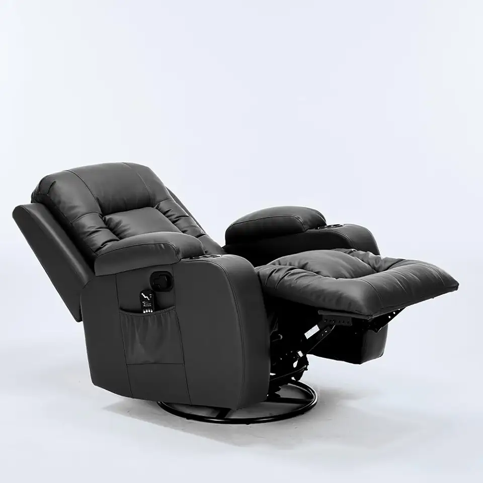 Cadeira com Massagem Poltrona do Papai Giratória Reclinável Manual Austin Aquecimento PU Preta G94 - Gran Belo