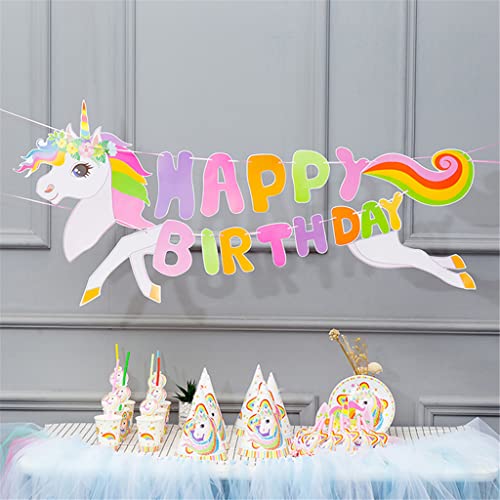 Ornaous Unicorn Happy Birthday Banner, Cute Birthday Party Hanging Decorations Wall Décor For Kids Girls Boys #TOP1