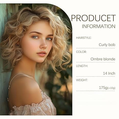 Ombre Blonde Short Wavy Human Hair Wigs for Women Shoulder Length Curly Bob Wig Capless Lightweight Natural Look for Daily Party Use (Blonde) - Image 2