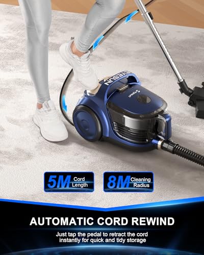 Image of Bagless Canister Vacuum Cleaner,1600W Powerful High-Suction Bagless Canister Vac with 4.5QT Dust Cup,Pop-N-Go Brush,HEPA Filter,Dual Motors&4 Cleaning Tools,Perfect for Low-Pile Carpets&Hard Floors