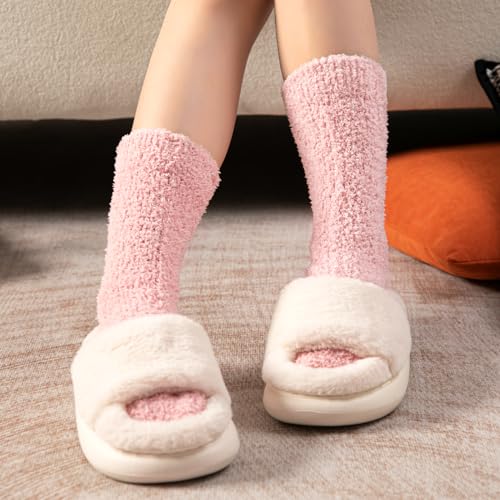 3 Pairs Winter Fuzzy Socks, Warm Soft Sock for Women, Plush Cozy Home Sleeping Socks Slipper Sock4