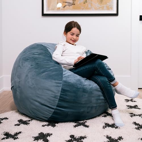 Image of Big Joe Fuf 3.5Ft Foam Bean Bag Chair for Kids, Teens, Slate Blue Plush Soft Polyester, 3.5 Foot Large Ultra-Soft Seat for Gaming, Bedroom, Reading Nook | Premium Shredded Foam Filled, Plush, Safe for Kids Ages 3 and Up, Supports Up to 200 lbs