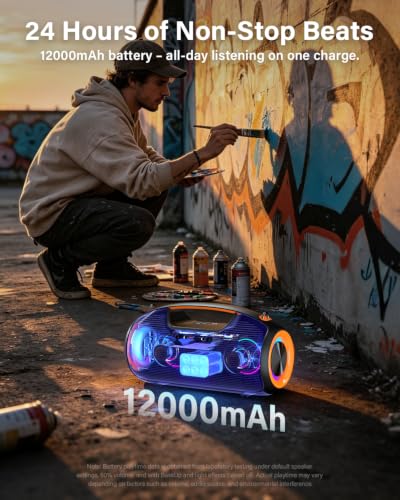 Image of Portable Bluetooth Speakers Wireless, 200W PEAK Outdoor Speaker w /2.0 Bass | Bocinas BT5.4, IP65 Waterproof, USB-C, RGB Lights, for Party, Camping, Beach, Large Workshop, Garage, 24H Playtime